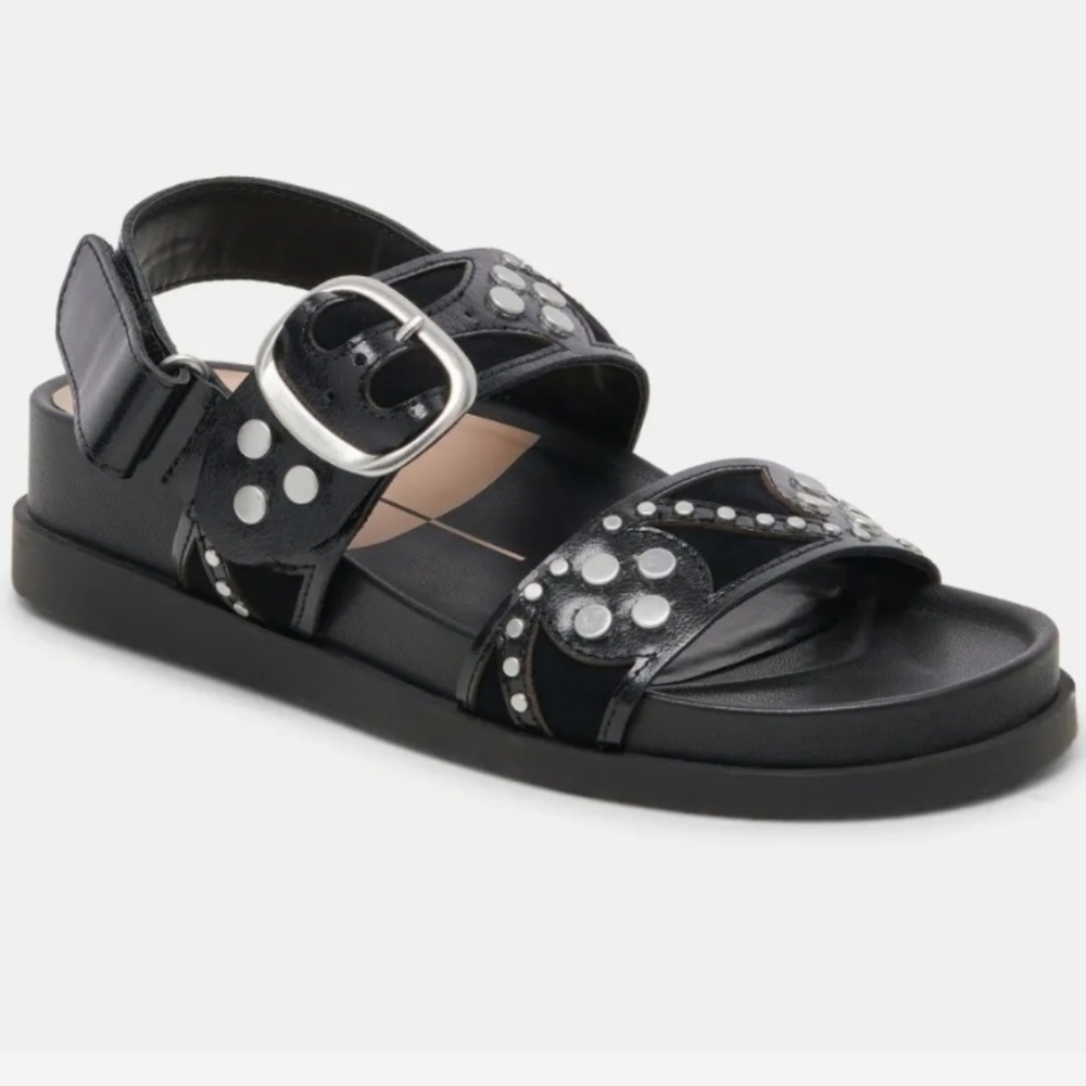 🖤▪️Dolce Vita▪️SABBIE STUD SANDALS MIDNIGHT CRINKLE PATENT Size 8
